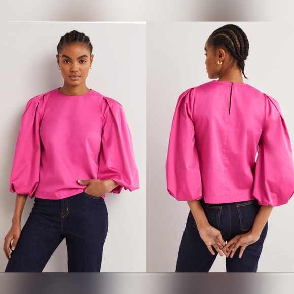 Boden Tops - Boden Puff Sleeve Cotton Top Wild Watermelon Pink